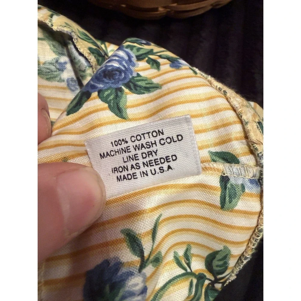 LongabergerBasket with Floral Liner Leather Handles‎ Vintage 1986 Signed
